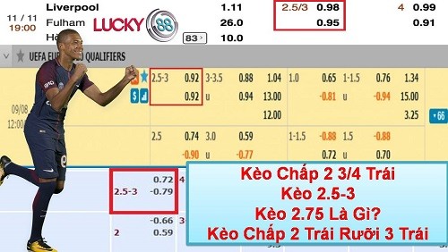 LUCKY88 Kèo chấp 2 3/4 trái là gì ? Kinh nghiệm cá cược, cá độ kèo chấp 2 trái rưỡi 3 trái